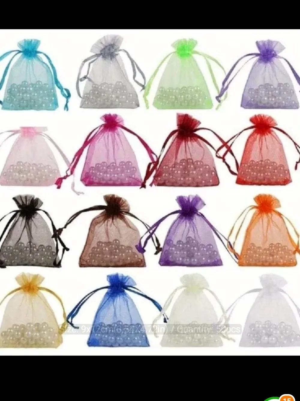 20 Count Colorful Organza Drawstring Gift Bags - Multi-Color New